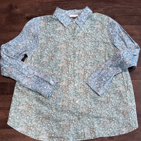 J. Jill Blue /Green Color‎ Block Floral Blouse, Size Medium - Picture 11 of 12